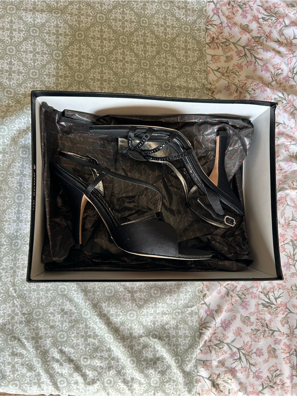 NINA Black Satin Slingback Heels with Embellished Straps